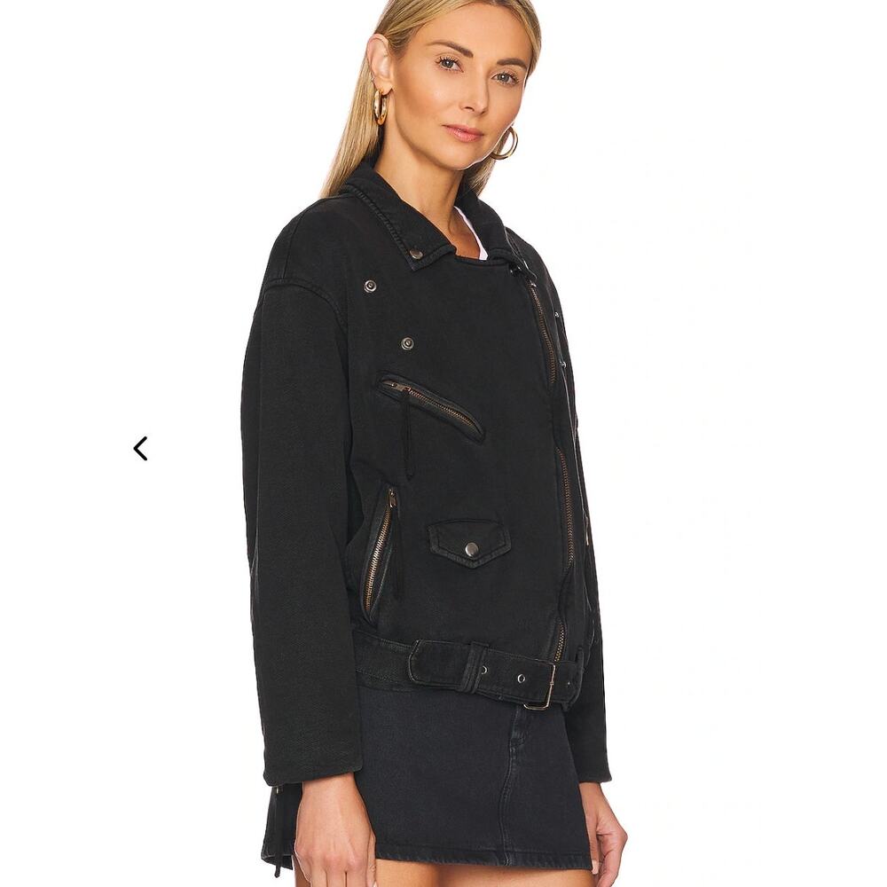 We the Free People Rebel Knit Oversized Cotton Biker Zip-Up Edgy Black Jacket - Picture 2 of 15